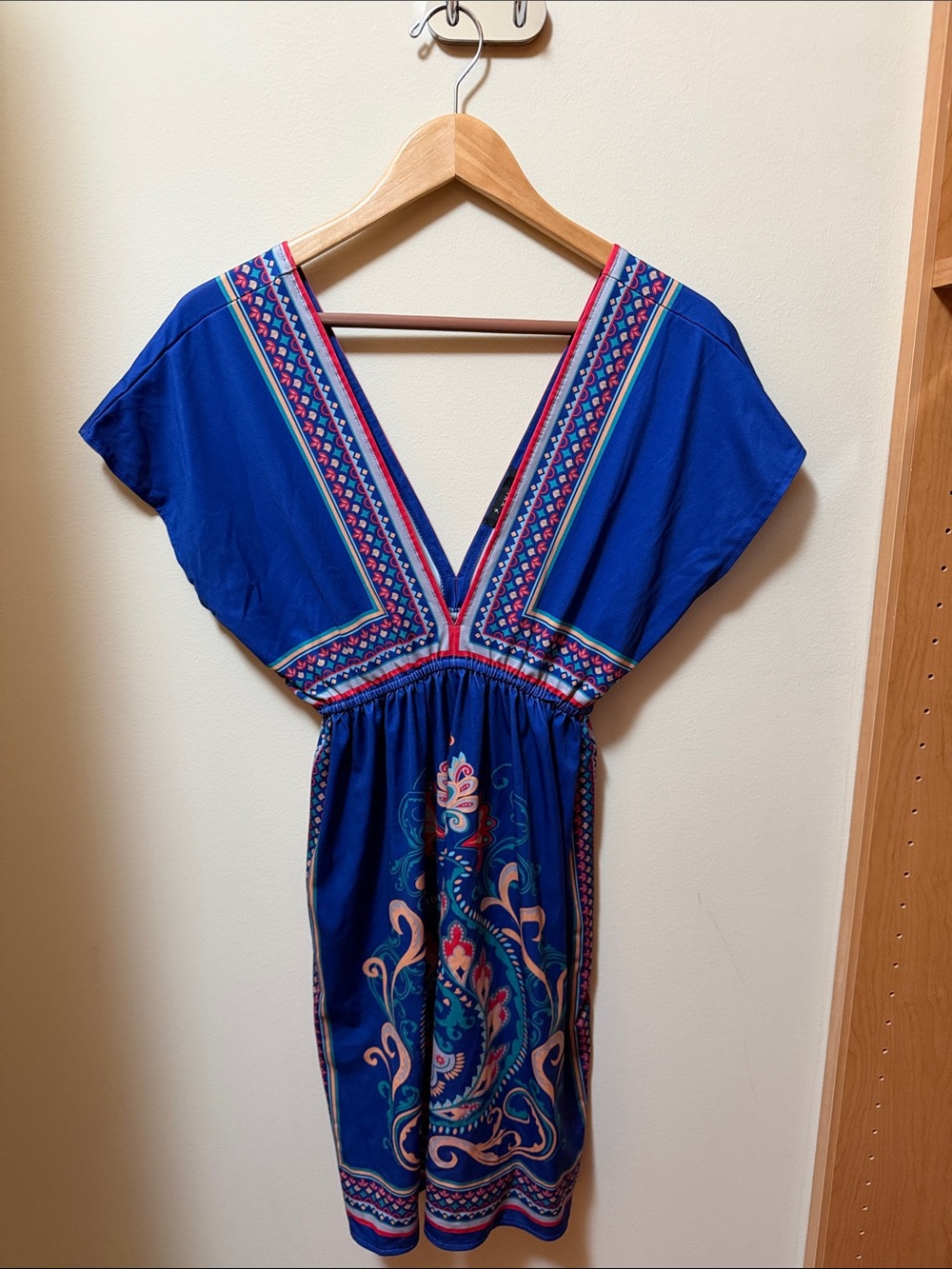 Forever 21 Royal Blue Embroidered V-Neck Mini Dress